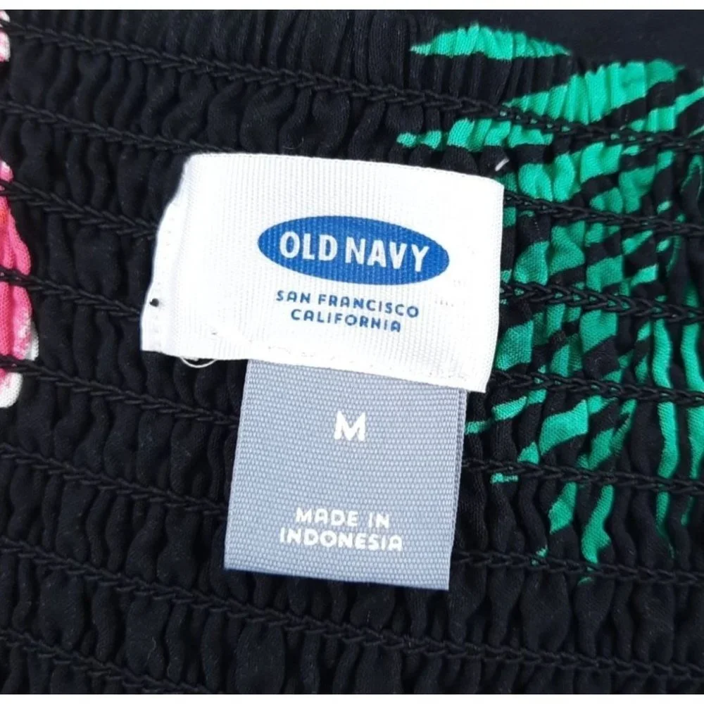 Old Navy The Cami Dress Black Floral Size M Tropical Summer Short Swing Rayon - Picture 9 of 11